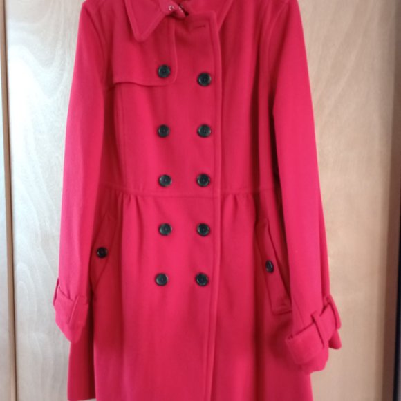 Red Lands End Wool Coat. - Picture 5 of 11